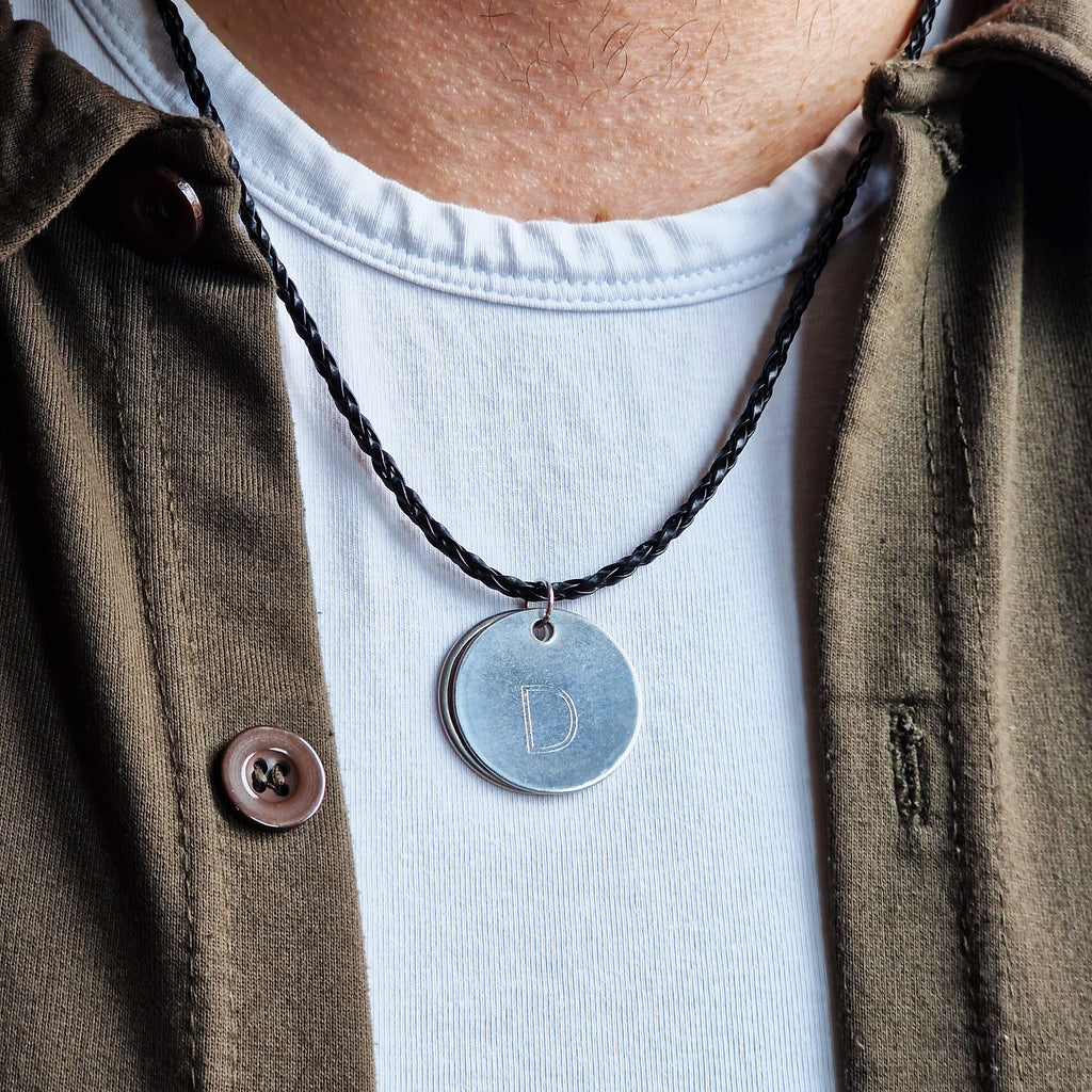 mens personalised necklace engraved with the letter D