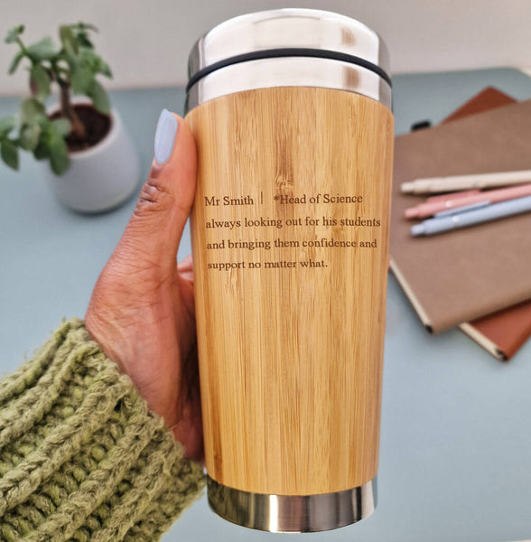 personalised bamboo mug etched with teacher definition